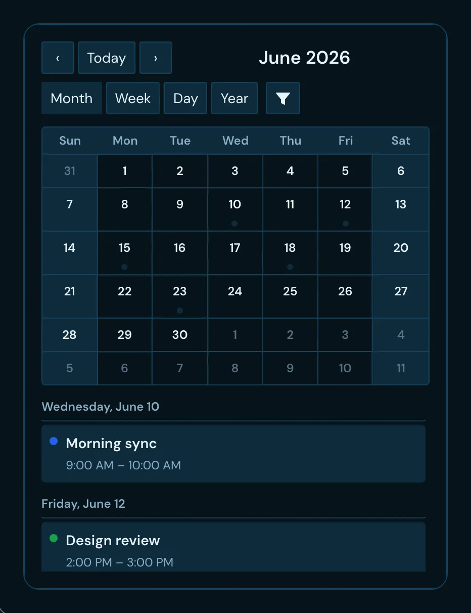 Month agenda example