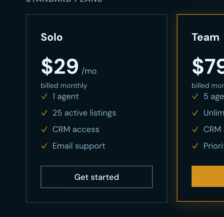 Pricing card example